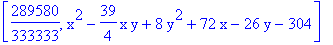 [289580/333333, x^2-39/4*x*y+8*y^2+72*x-26*y-304]